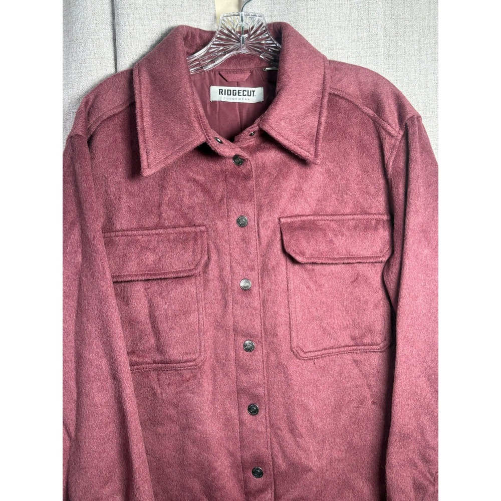 Ridgecut Toughwear Mens Large Burgundy Wool Blend Heavy Shacket Metal Snap